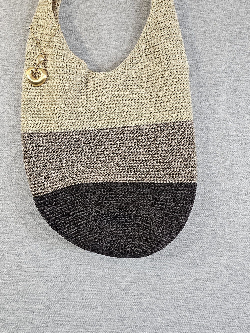 Leslie Fay Crochet Shoulder Bag in Cream, Taupe & Black with Gold Charm